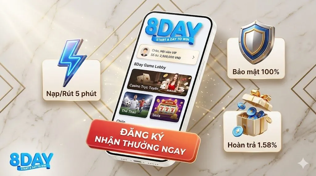 Trải nghiệm chơi Super Ace Deluxe trên nền tảng 8Day uy tín với hệ thống nạp rút siêu tốc 5 phút, bảo mật 100% và ưu đãi hoàn trả 1.58%.